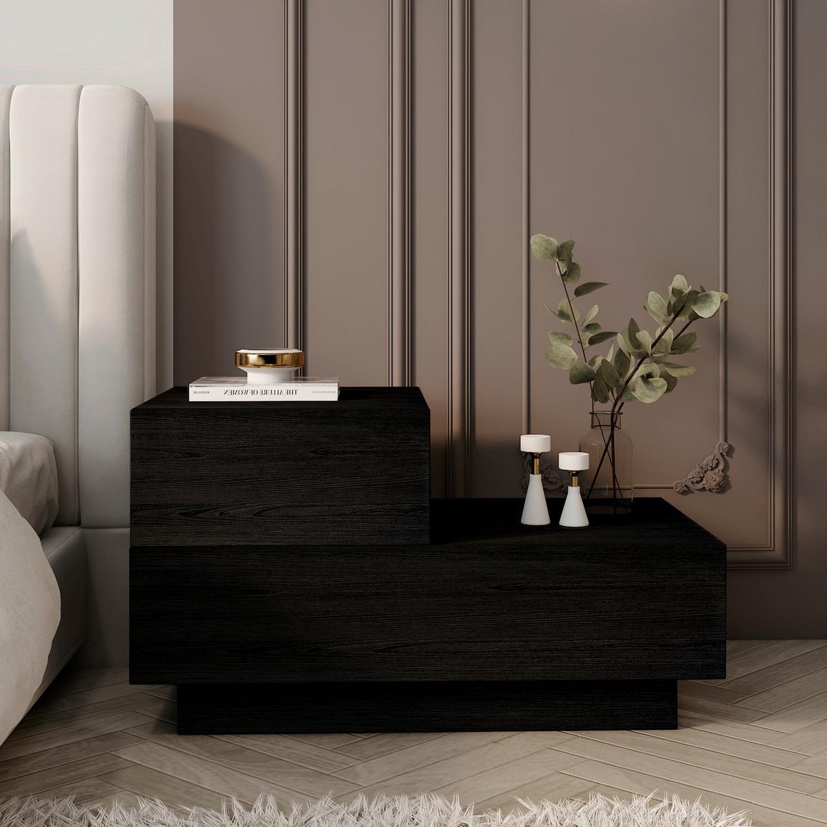 Nachttisch Kayra Schwarz B: 70cm - Schwarz, Design, Holzwerkstoff (70/39/30cm) - Livetastic