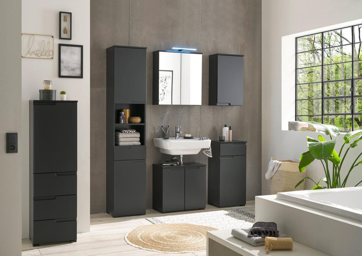Waschbeckenunterschrank Spice B: 60 cm Schwarz Stehend - Schwarz, MODERN, Holzwerkstoff (60/57/32cm) - MID.YOU