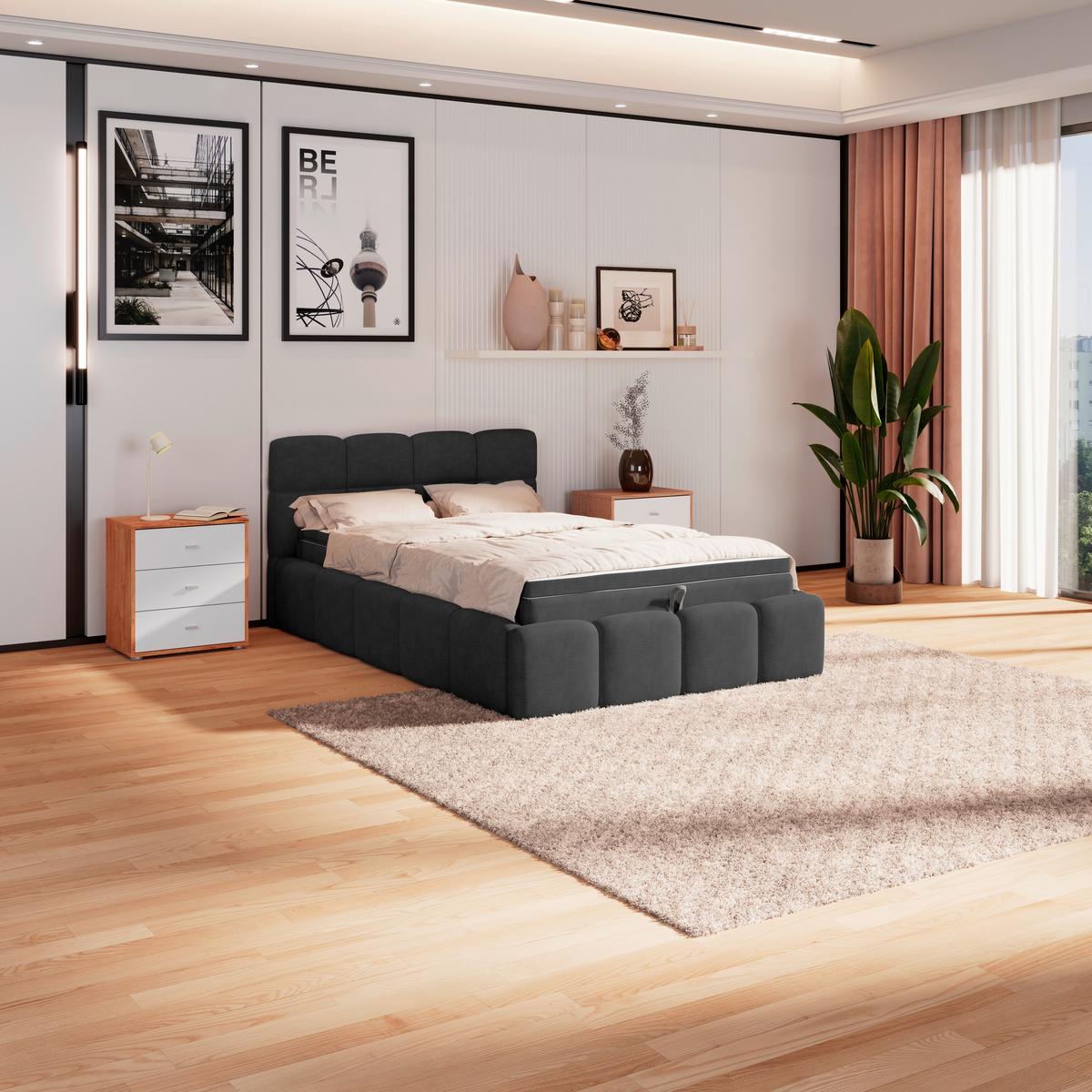 Polsterbett Noe Schwarz 140x200 cm - Schwarz, Trend, Textil/Metall (140/200cm)