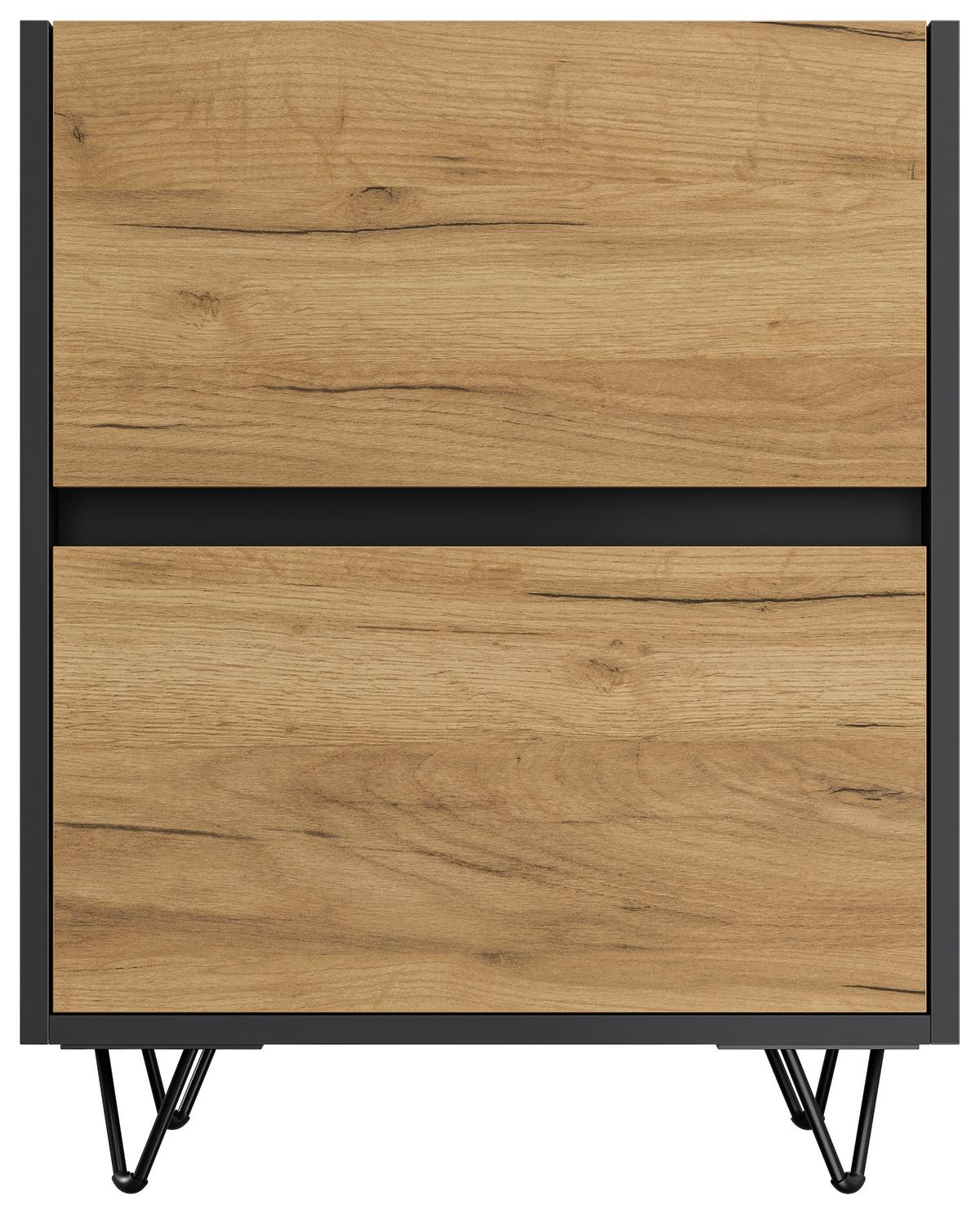 Nachttisch Industrial Graphit-/Eichefarben B: 51,2cm - Eichefarben/Schwarz, Basics, Holzwerkstoff/Metall (51,2/65/42cm) - MID.YOU