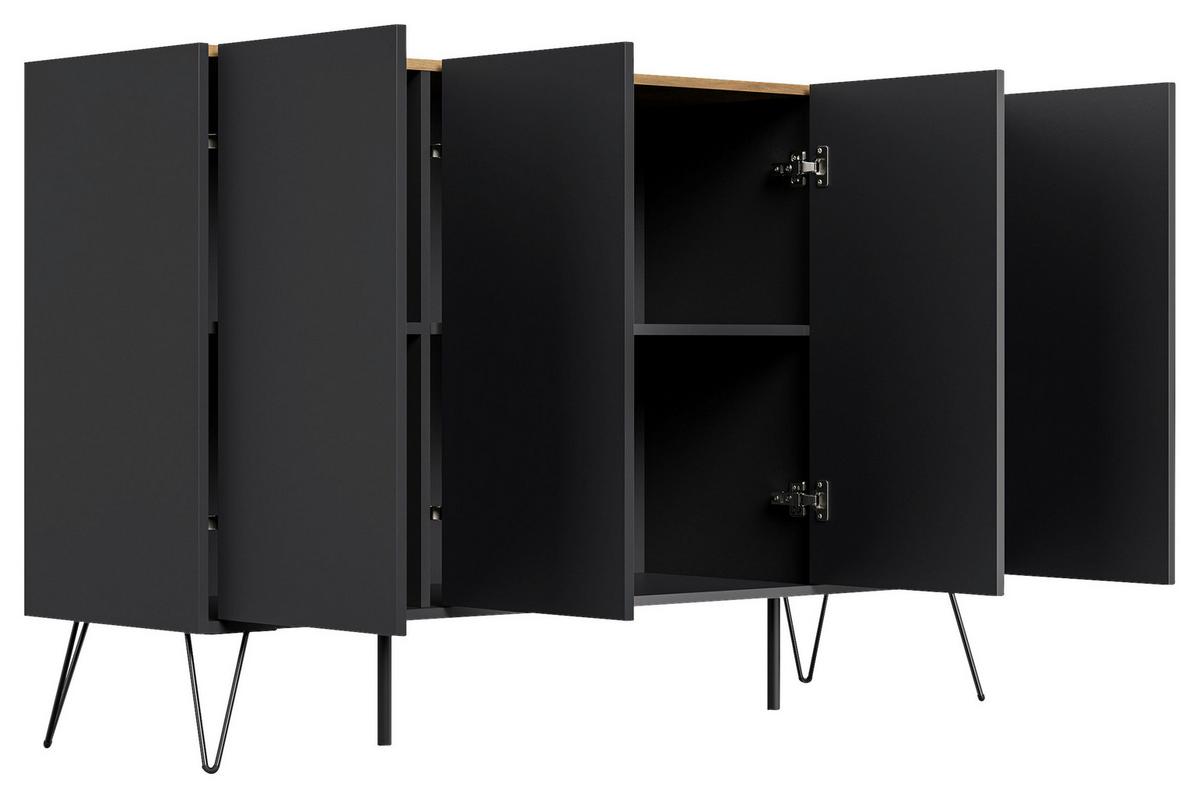 Sideboard Posseik Industrial Graphitfarben/eichef. 155 Cm - Eichefarben/Schwarz, Design, Holzwerkstoff (155/93,6/42cm) - P & B