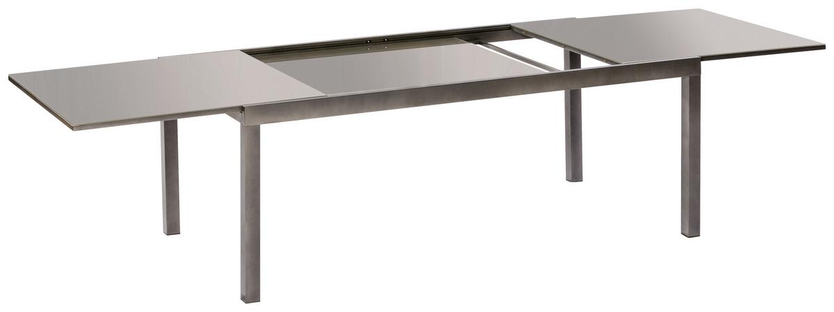 Gartentisch Ausziehbar Semi Metall/glas L 220-340 Cm - Graphitfarben/Grau, KONVENTIONELL, Glas/Metall (220-340/110/75cm) - Gardenson