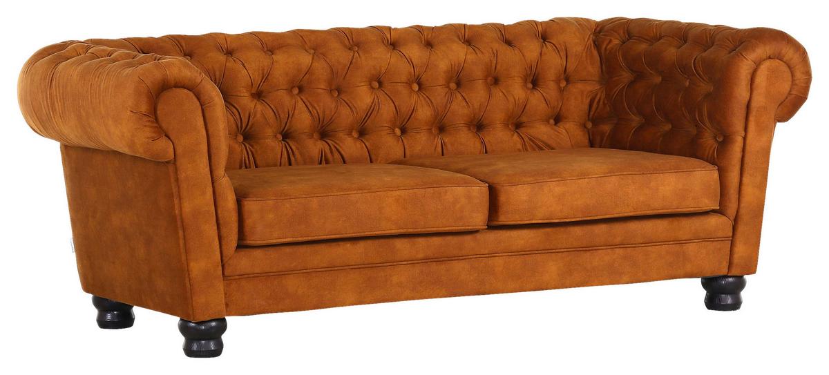Chesterfield-sofa Slopes Cognac 3-Sitzer - Cognac/Schwarz, KONVENTIONELL, Textil (203/79/93cm) - Livetastic