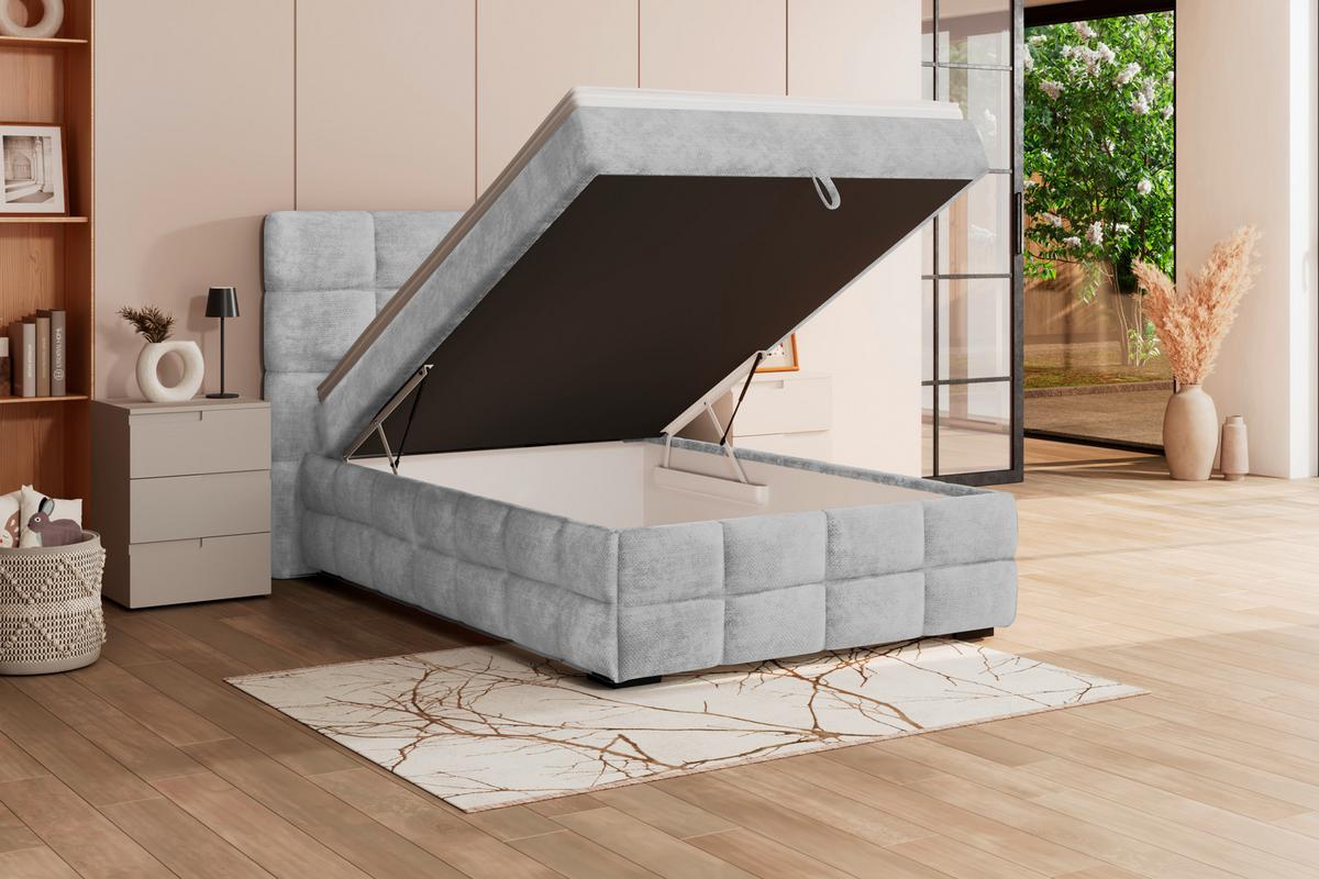 Čalúnená posteľ VEGA 140x200 cm, svelosivá - čierna/zelená, Trend, drevo/textil (140/200cm)