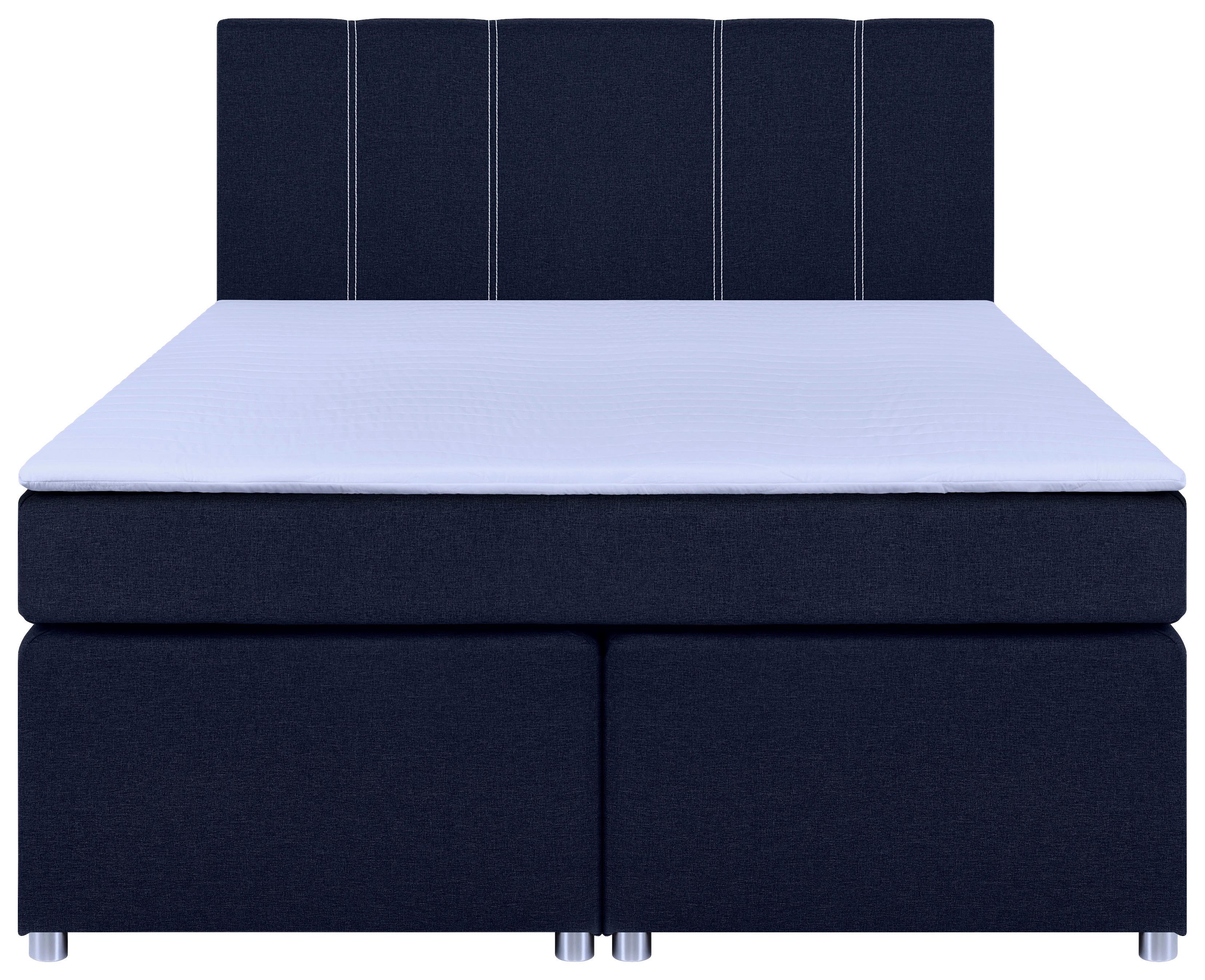 Boxspringbett Malta Mit Topper Blau, 160x200 Cm - Chromfarben/Blau, Basics, Holzwerkstoff/Textil (160/200cm) - P & B