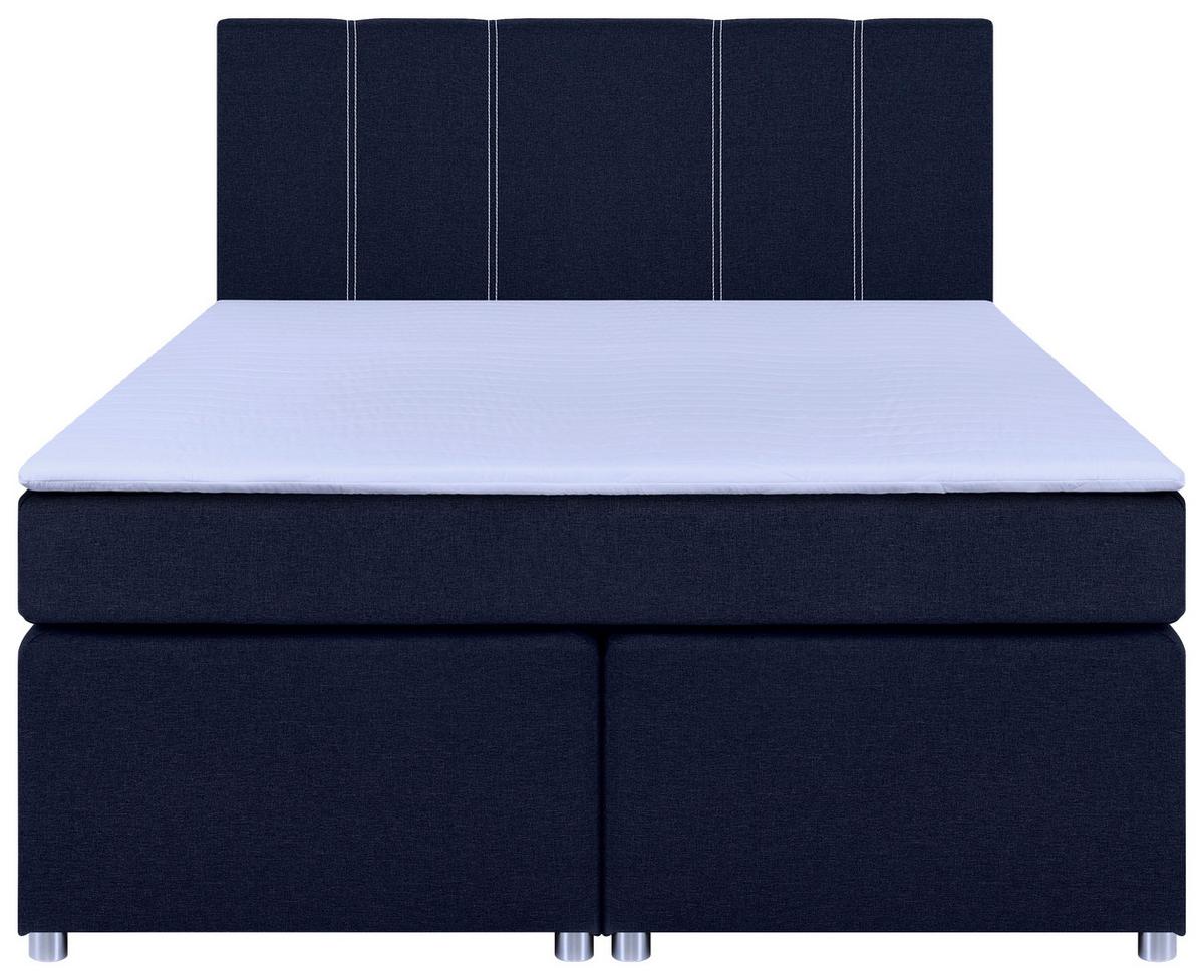 Boxspringbett Malta Mit Topper Blau, 160x200 Cm - Chromfarben/Blau, Basics, Holzwerkstoff/Textil (160/200cm) - P & B