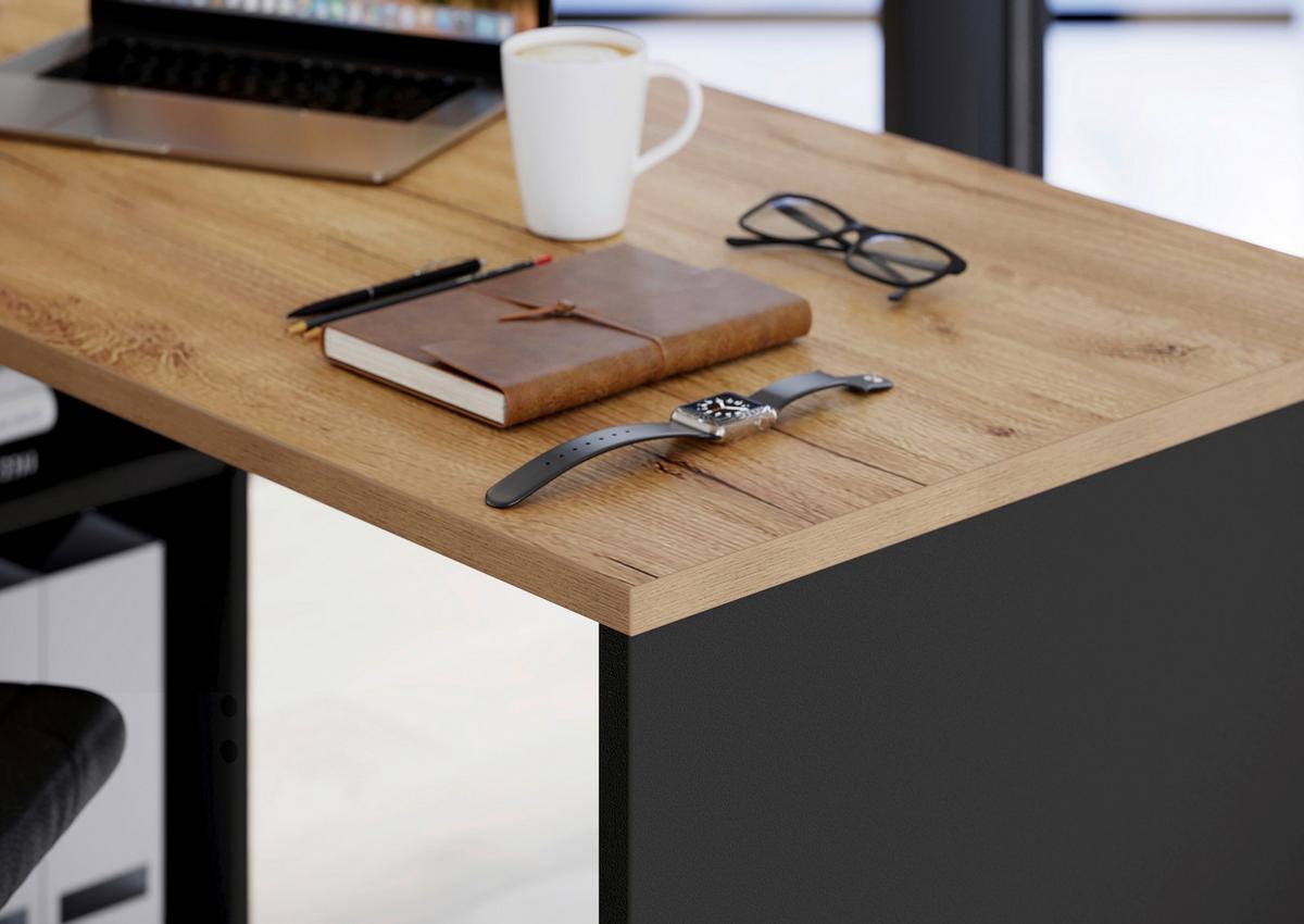 Eckschreibtisch Mit Stauraum B 146 Cm H 75 Cm Lissabon - Eichefarben/Graphitfarben, MODERN, Holzwerkstoff (146/75/145cm) - Germania