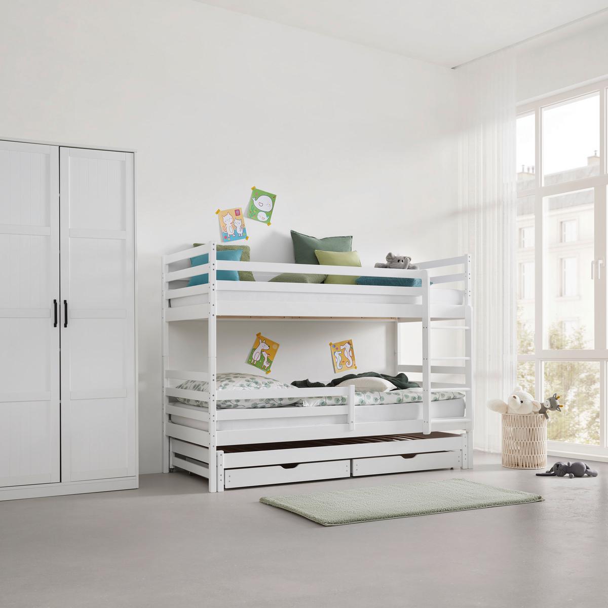 Poschodová posteľ MILA 90x200 cm, borovica, biela - biela/farba brezy, drevo (90/200cm) - Mömax