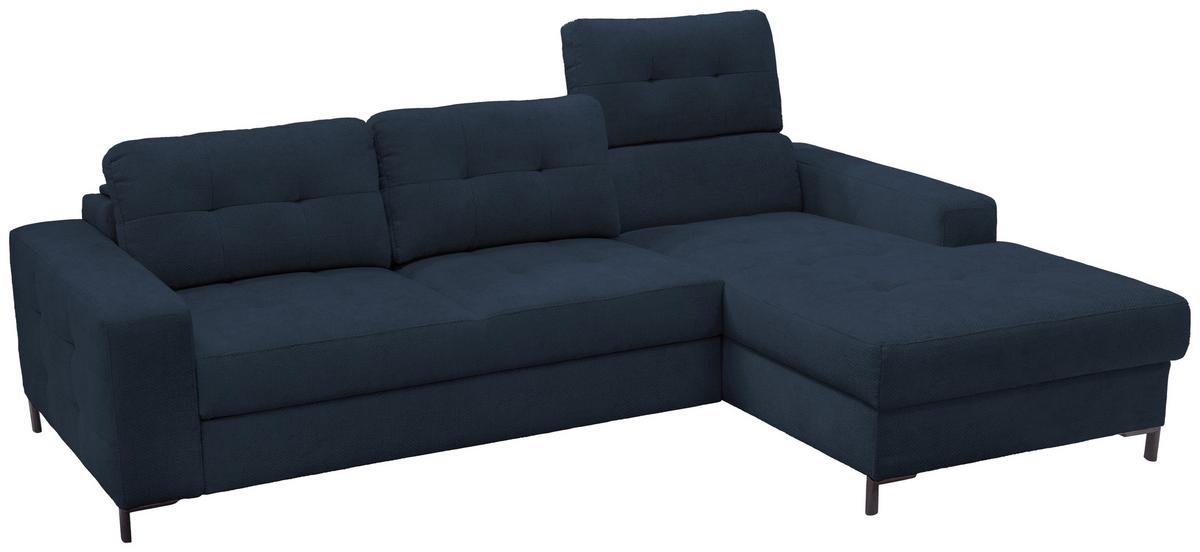 Ecksofa Bonito, Dunkelblau Schenkel: 255x176 cm - Schwarz/Dunkelblau, Design, Textil (260/176cm) - Livetastic