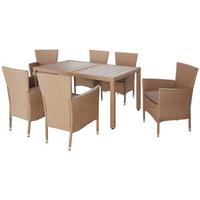 Gartengarnitur 7-tlg. Porto Rio Rattanoptik Mit Kissen - Hellbraun/Grau, MODERN, Kunststoff/Textil (60/150/88/75cm) - Luca Bessoni