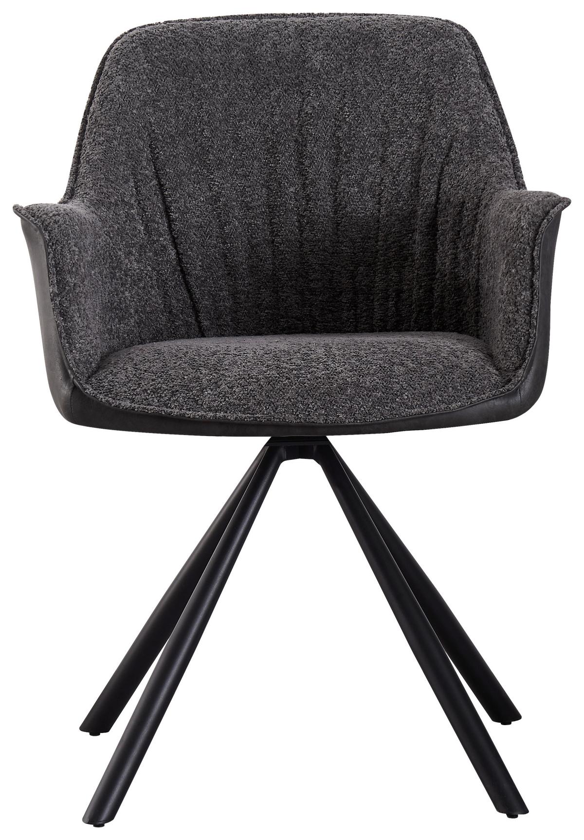 Armlehnstuhl - 2er Set Serena Drehbare Sitzfläche - Schwarz/Grau, MODERN, Holz/Textil (62/82/62cm) - MID.YOU