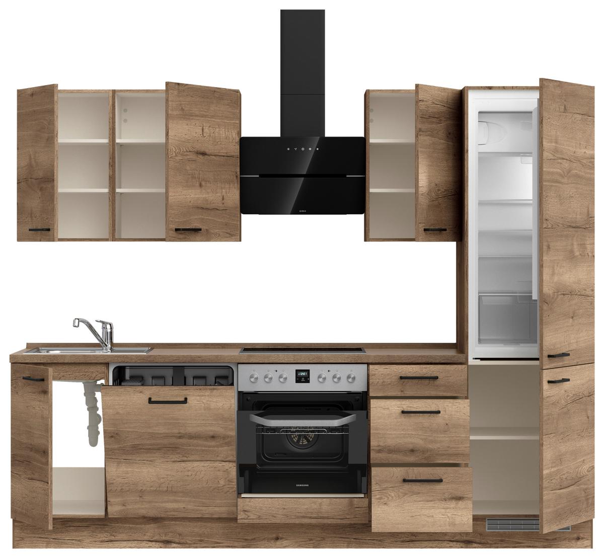 Kuchyňská linka 270 cm, dekor dub Havanna - černá/tmavý dub, Moderní, kov/kompozitní dřevo (270cm) - Nobilia