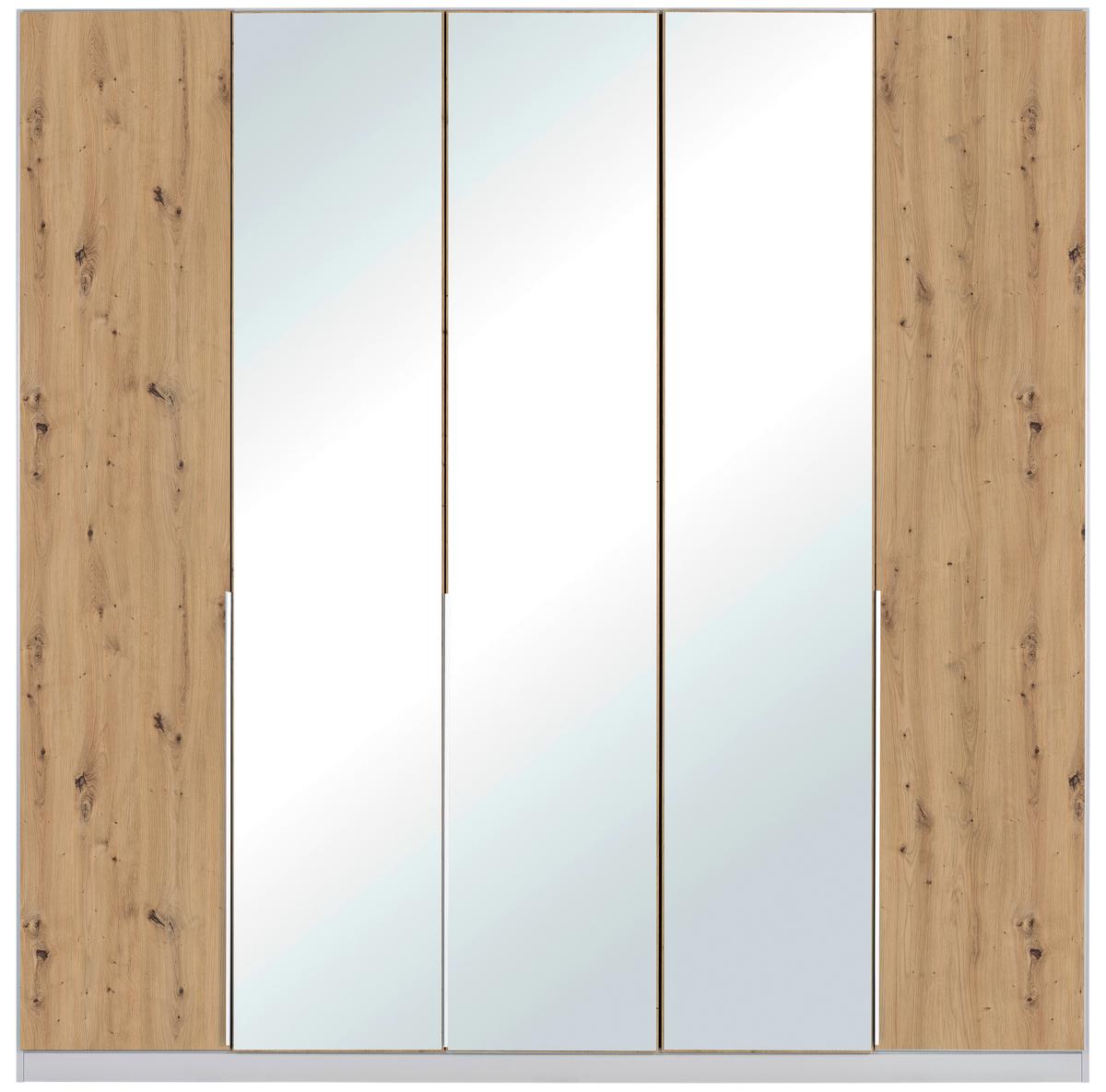 Drehtürenschrank Mit Spiegel 226 Cm Alabama Extra Hellgrau - Transparent/Silberfarben, MODERN, Holzwerkstoff (226/229/54cm)