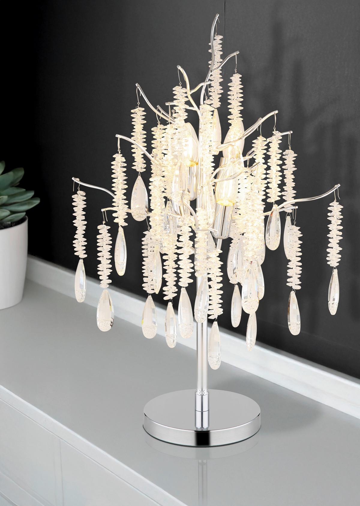 Tischleuchte Exkl. 4xe14, 40w - Klar/Silberfarben, KONVENTIONELL, Glas/Kunststoff (41/67cm) - Globo