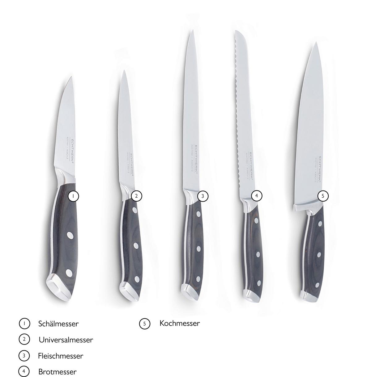 Messerset Echtwerk Edelstahl, 6-Teilig. - Edelstahlfarben/Schwarz, Basics, Metall (24,5/9,5/36,4cm) - Echtwerk