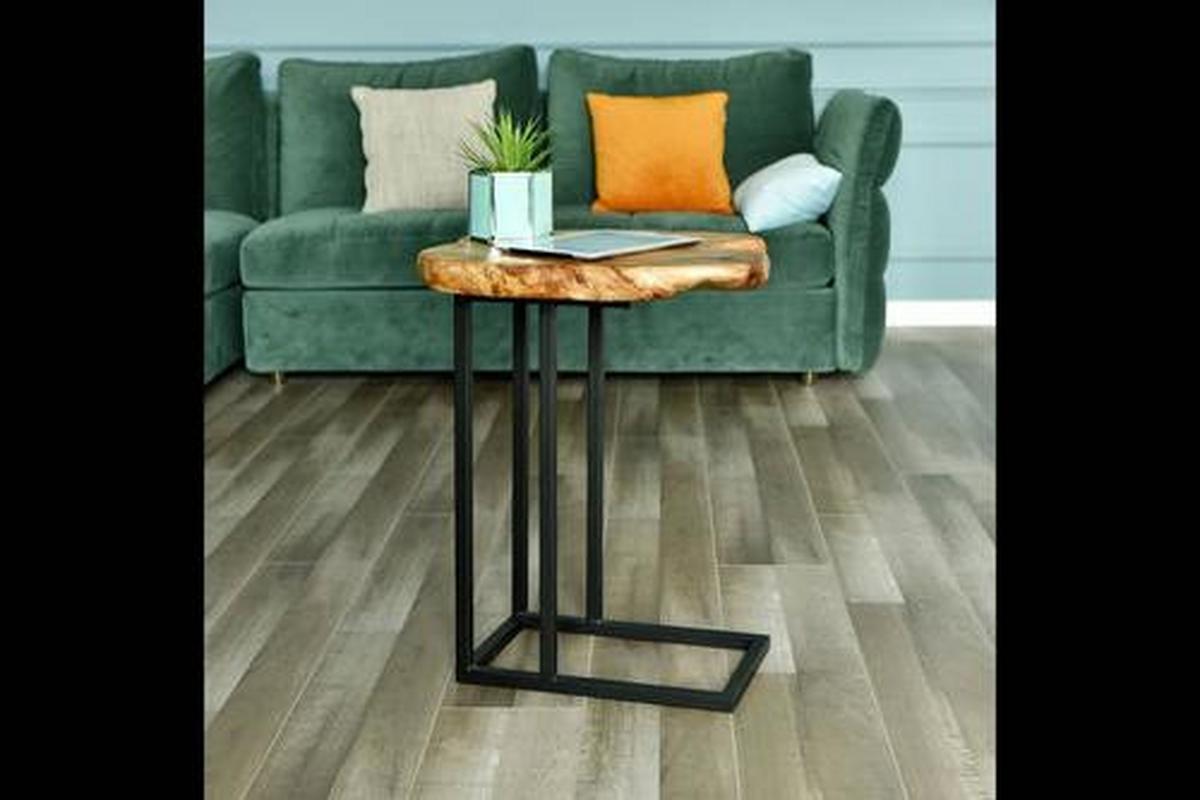 Beistelltisch Woody, Hellbraun/Schwarz - Hellbraun/Schwarz, Basics, Holz/Metall (40/45/61cm) - Kayoom