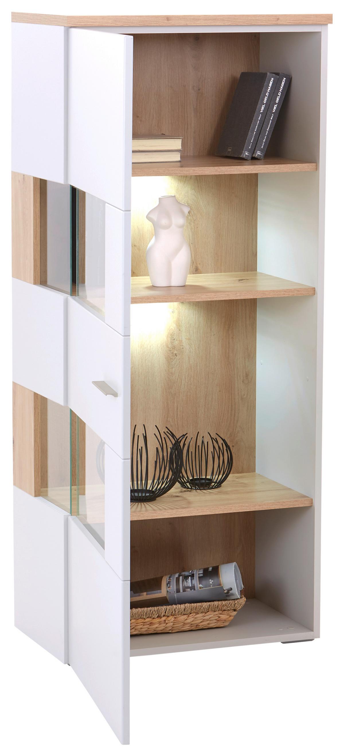 Vitrine Twin B: 60,1 cm Hellgrau/Eiche Artisan Dekor - Silberfarben/Hellgrau, MODERN, Holzwerkstoff (60,1/138,4/37,2cm)