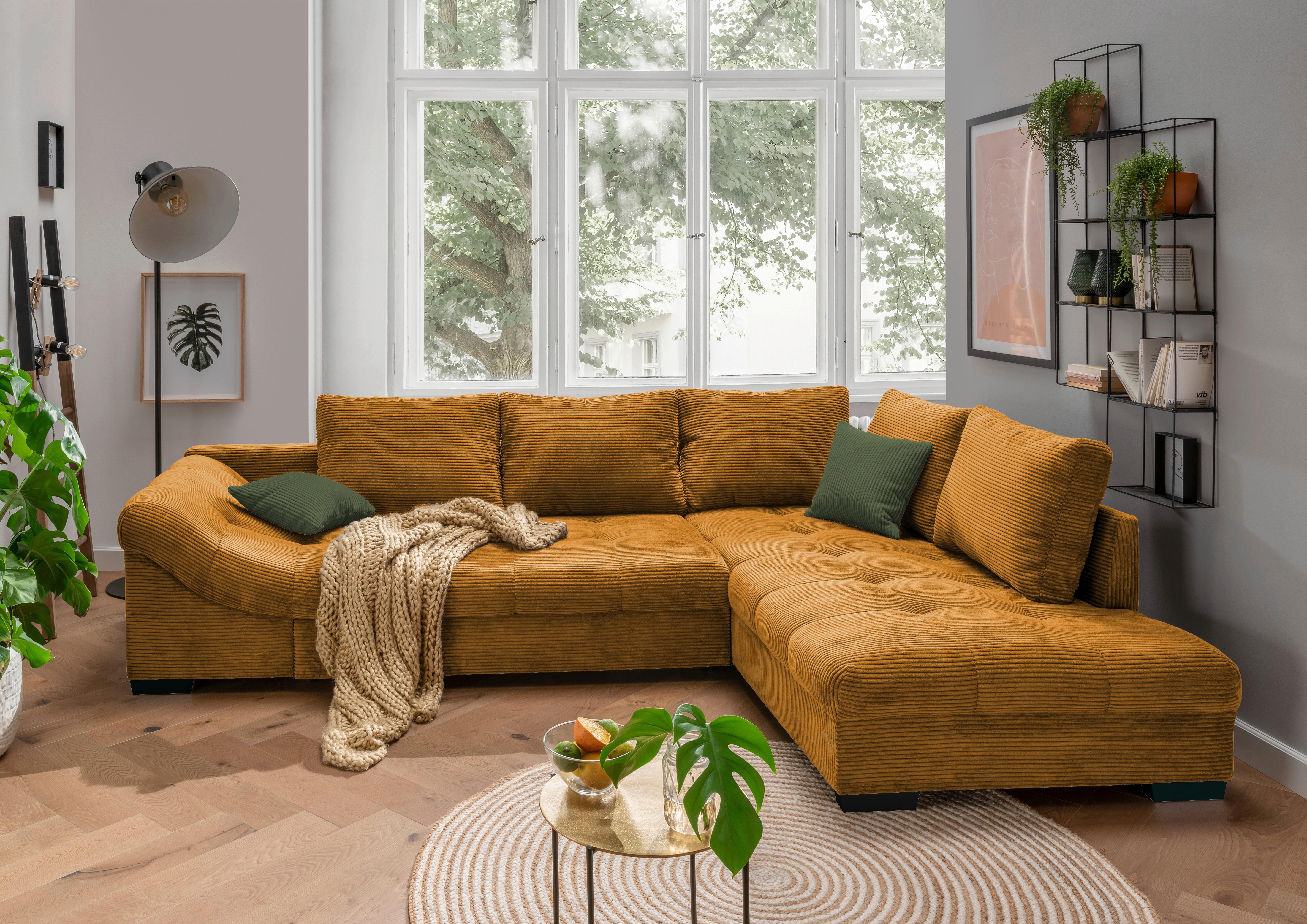 Rohová sedačka ALVITO, pravá, koňakový menčester - čierna/tmavozelená, Design, drevo/textil (298/202cm) - MID.YOU