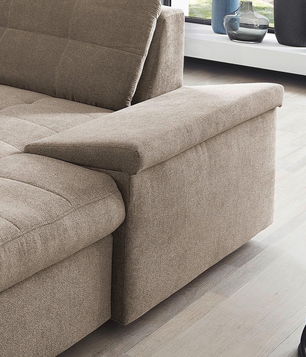 Wohnlandschaft Zira Mit Schlaffunktion Taupe - Taupe/Chromfarben, Design, Textil (212/330/169cm) - Livetastic