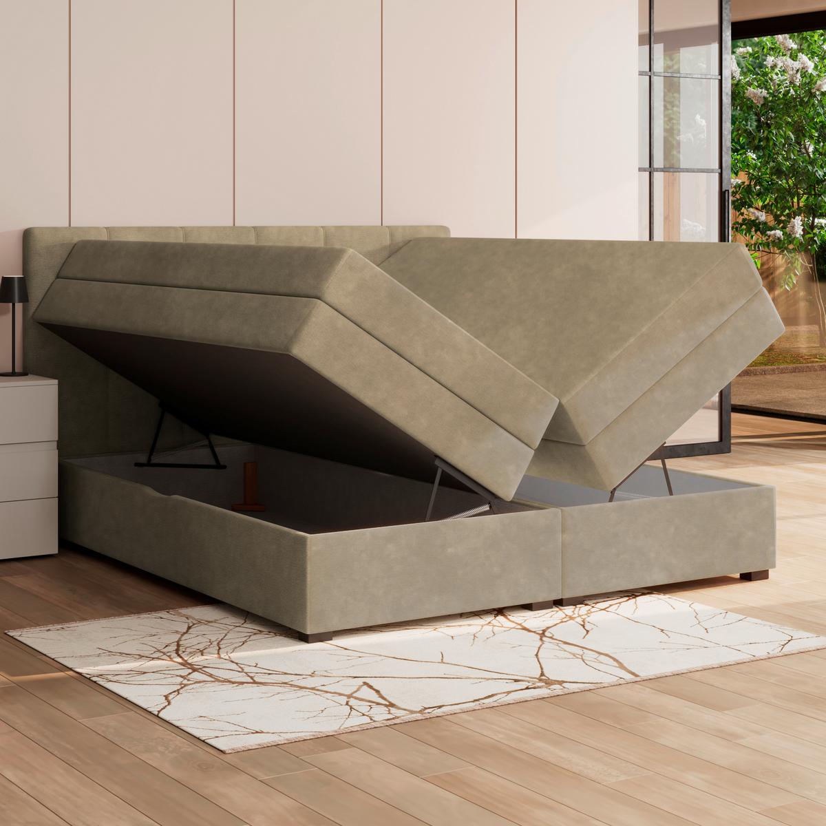 Boxspringbett Mit Topper & Bettkasten 200x200 Lauro - Schwarz/Braun, Trend, Textil (200/200cm)