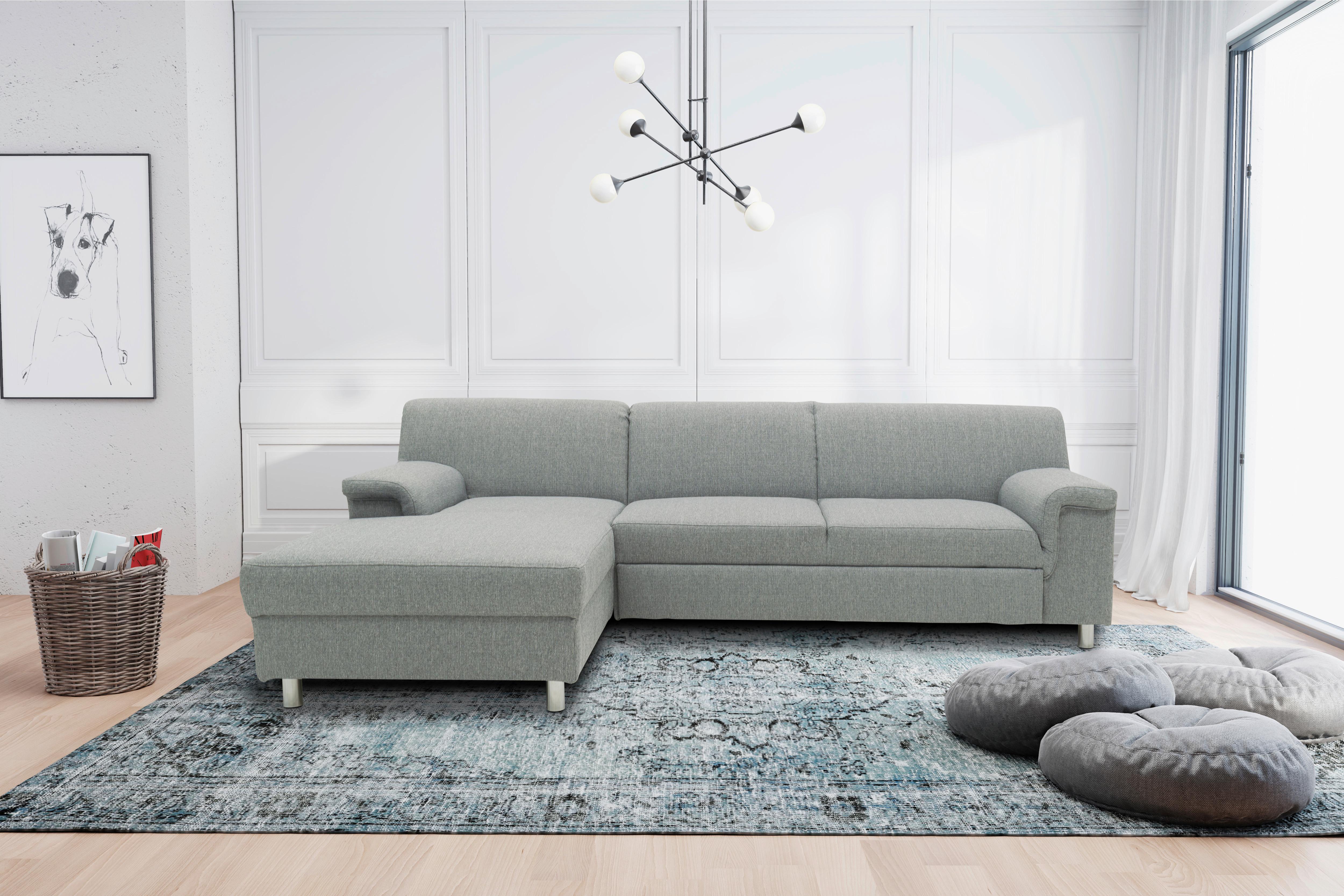 Ecksofa Mit Schlaffunktion Jamie Silberfarben Webstoff - Chromfarben/Silberfarben, KONVENTIONELL, Textil (150/252cm) - MID.YOU
