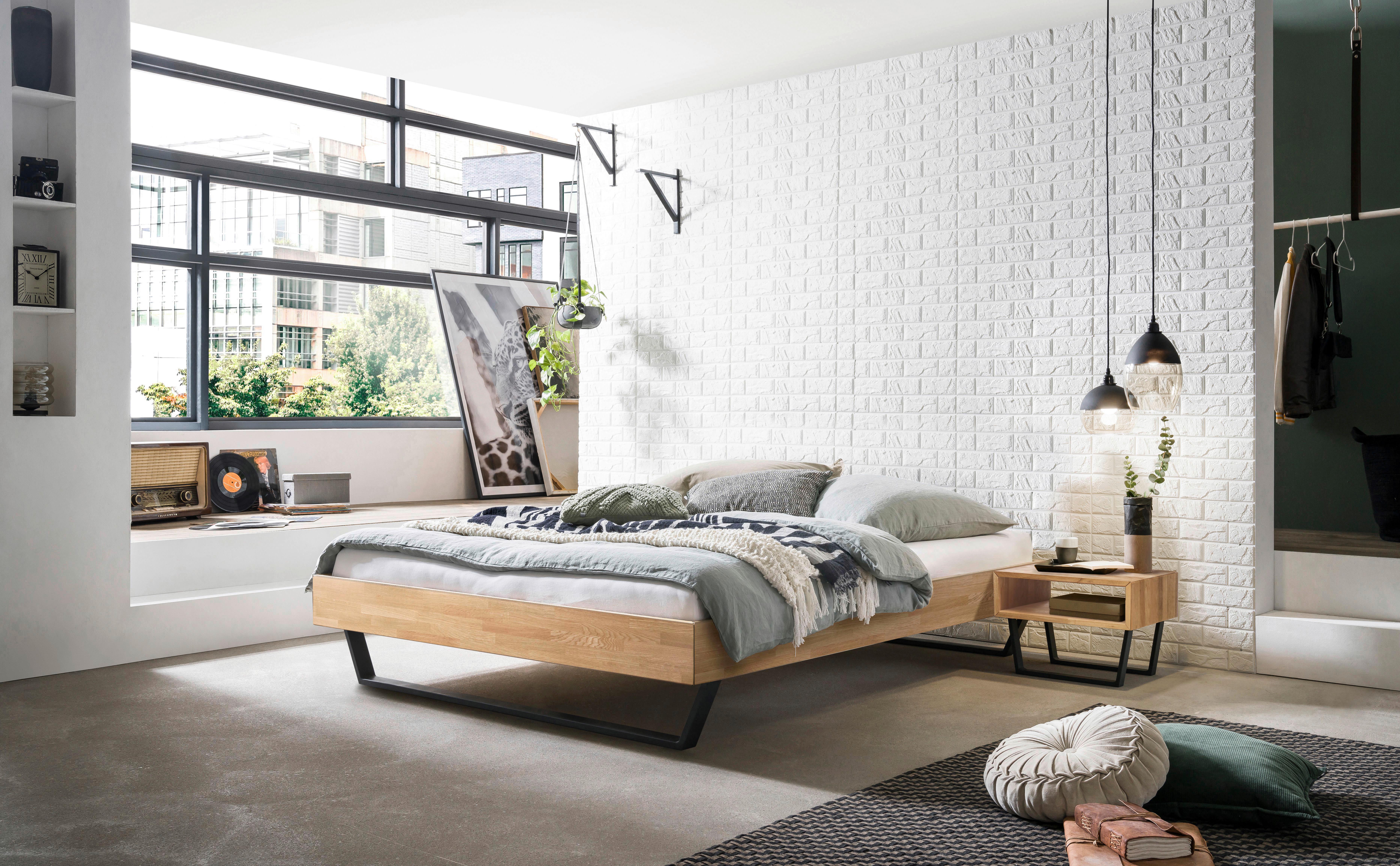 Bett Ostino Anthrazit/eiche 160x200 Cm - Eiche Bianco/Anthrazit, KONVENTIONELL, Holz (160/200cm) - Hasena