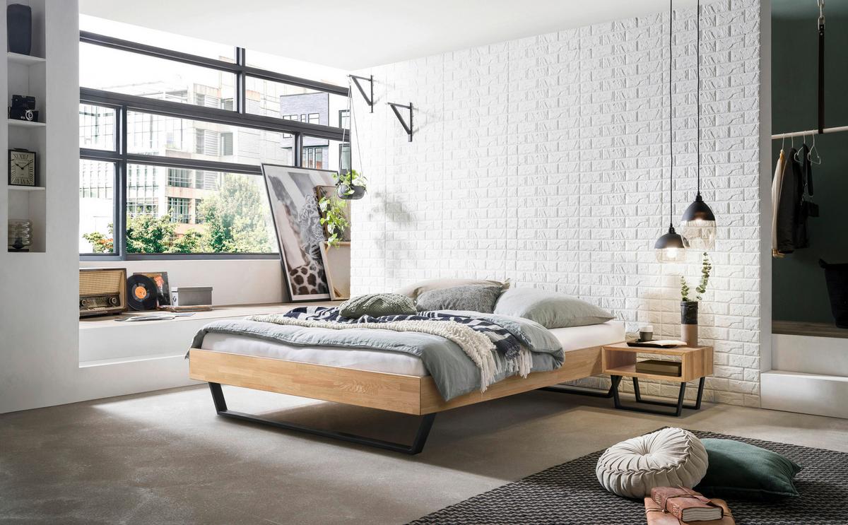 Bett Ostino Anthrazit/eiche 160x200 Cm - Eiche Bianco/Anthrazit, KONVENTIONELL, Holz (160/200cm) - Hasena