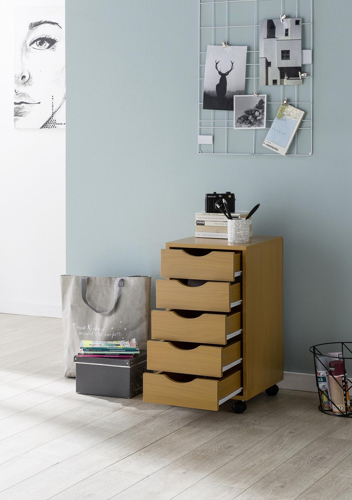 Rollcontainer Buche Dekor 33x68x38 cm - Buchefarben, KONVENTIONELL, Holzwerkstoff/Kunststoff (33/68/38cm) - MID.YOU