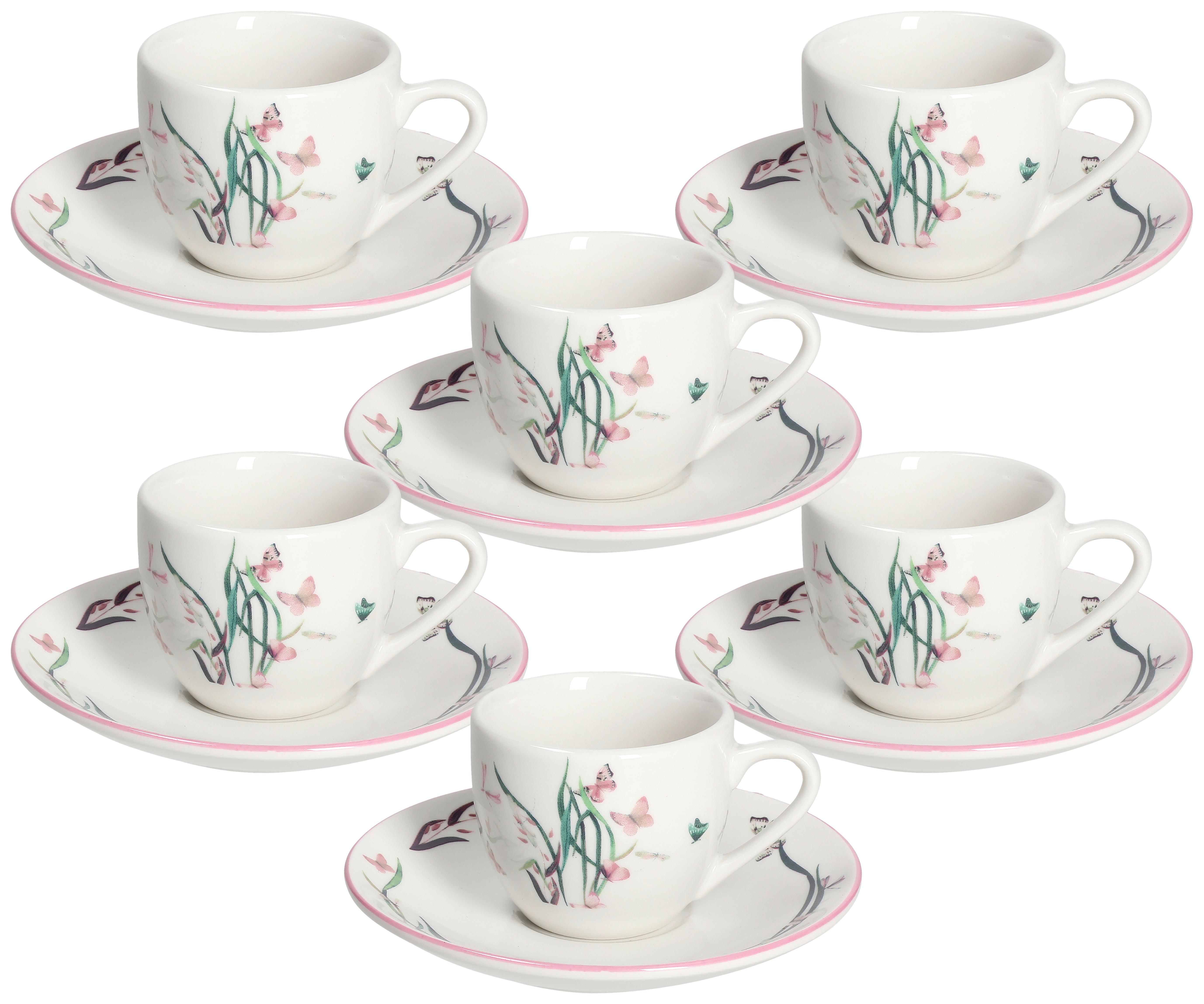 Kaffeeservice Keramik 6 Personen Geschirr Set - Pink/Weiß, Design, Keramik - Tognana