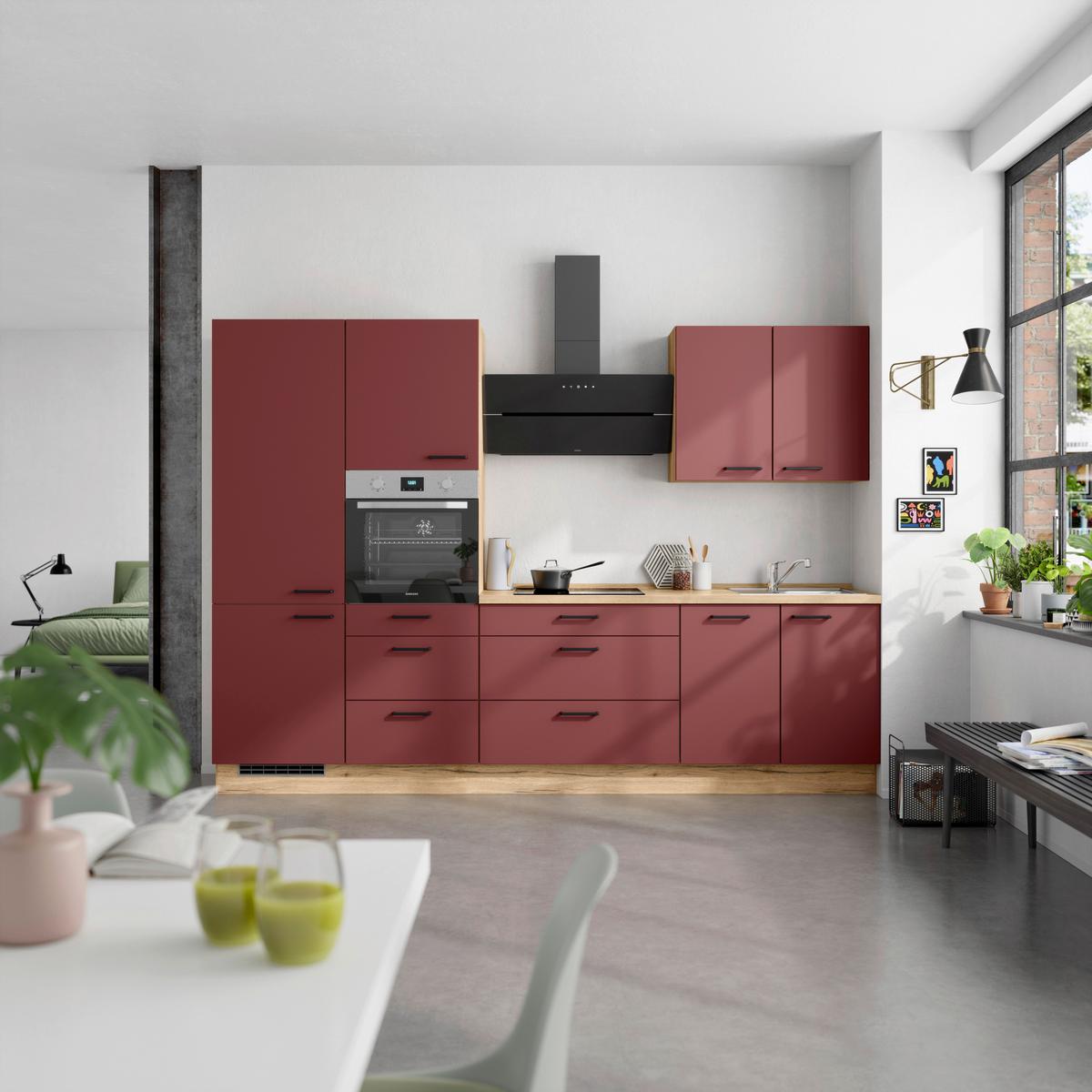 Küchenleerblock Easytouch High-Line, H4 Links - Eichefarben/Rot, MODERN, Holzwerkstoff (300cm) - Nobilia