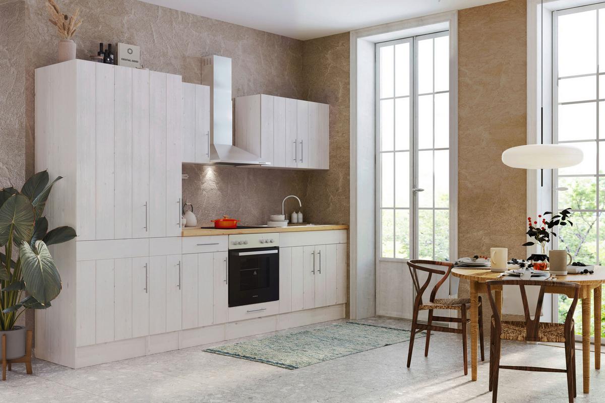 Küchenzeile Mit Geräten 300 Cm Weiß/lärche Dekor - Wildeiche/Lärchefarben, ROMANTIK / LANDHAUS, Holzwerkstoff (300cm) - Respekta