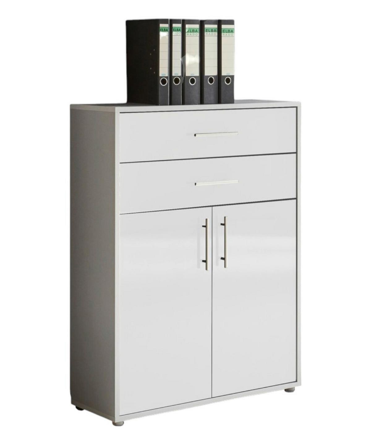 Aktenschrank Holzwerkstoff Grau/Weiß B: 84,5 cm - Weiß Hochglanz/Grau, MODERN, Holzwerkstoff (84,5/114/33cm) - MID.YOU