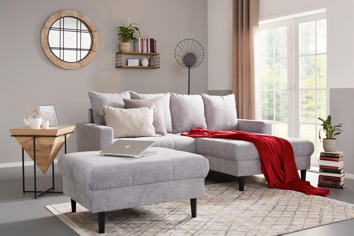 Taburet BOSTON, šedá, max. 100 kg - šedá/černá, Konvenční, dřevo/textil (93/46/75cm) - Based