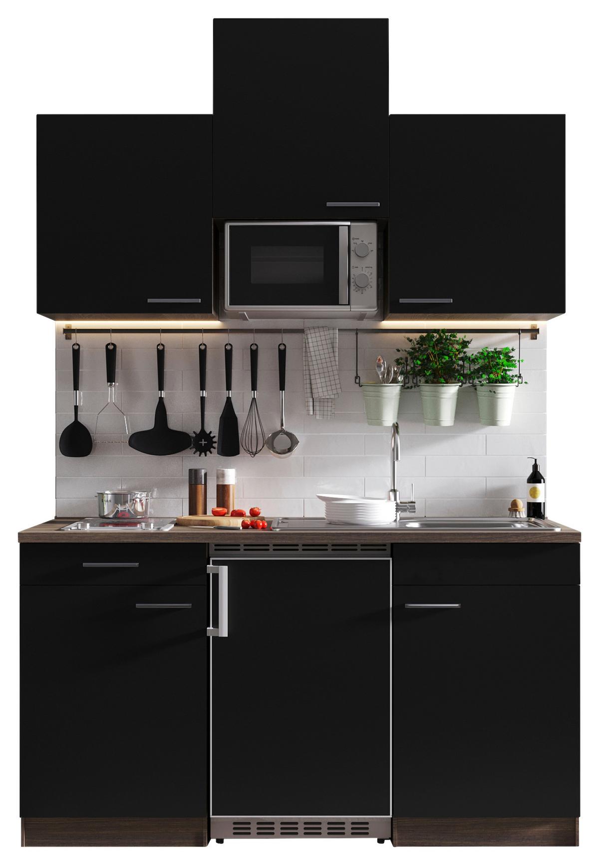 Miniküche Oliver Singleküche 150 cm - Eichefarben/Schwarz, Basics, Holzwerkstoff (150cm) - Respekta