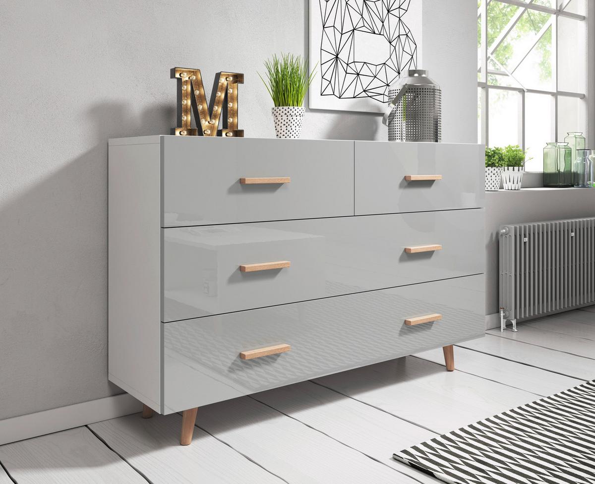 Komoda SWEDEN - bílá/světle šedá, Design, dřevo/kompozitní dřevo (125/79,6/35cm) - MID.YOU