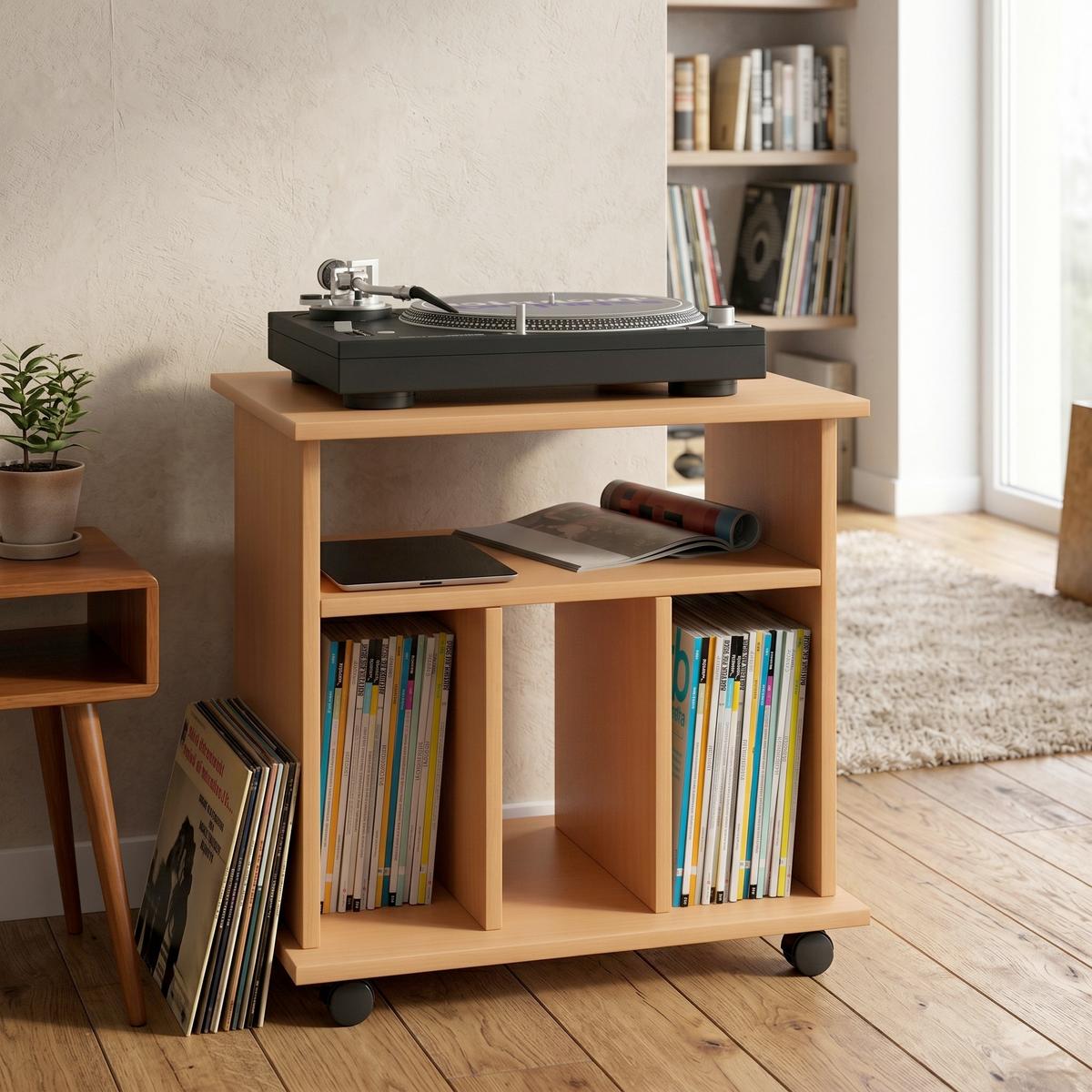 Schallplattenregal mit Rollen Retal 60 cm Buche Dekor - Buchefarben, Basics, Holzwerkstoff (60/59/45cm) - MID.YOU