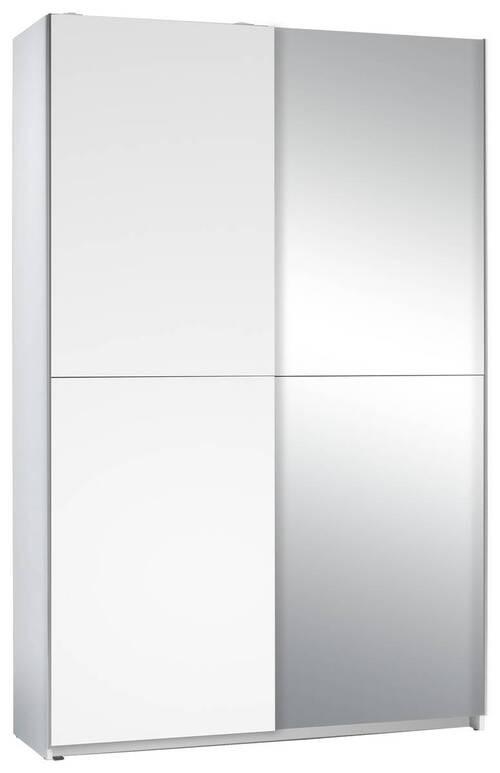 Schwebetürenschrank Mit Spiegel 125cm Fast, Weiß - Silberfarben/Weiß, Basics, Glas (125/195,5/38cm) - P & B
