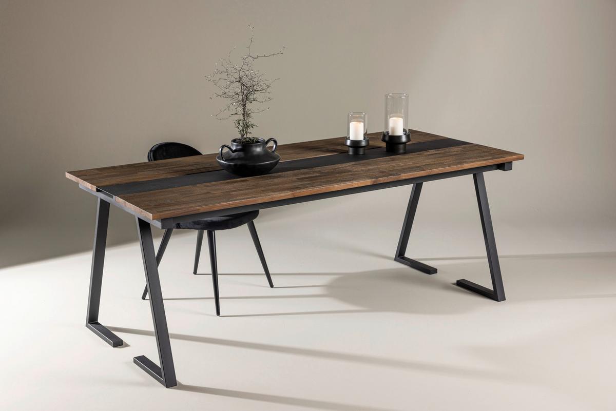 Esstisch Jakarta - Schwarz/Teakfarben, Design, Holz/Metall (200/90/75cm) - Livetastic