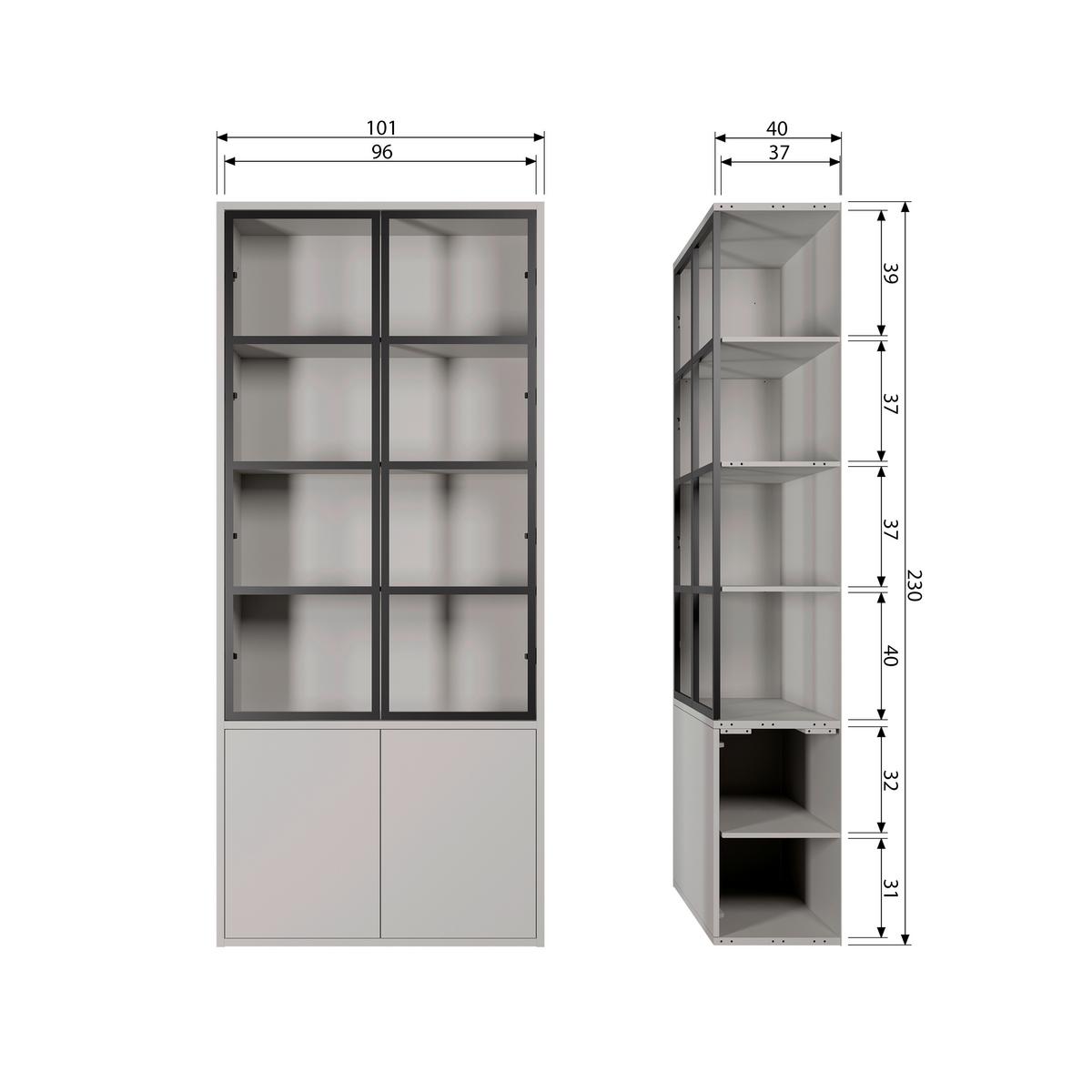 Vitrine Basic Grau B: 101 cm - Schwarz/Grau, Design, Glas/Holz (101/230/40cm) - Livetastic