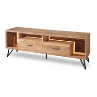 Lowboard Indira Akazie Massiv, B: 175 cm - Schwarz/Akaziefarben, ROMANTIK / LANDHAUS, Holz/Metall (175/60/40cm)