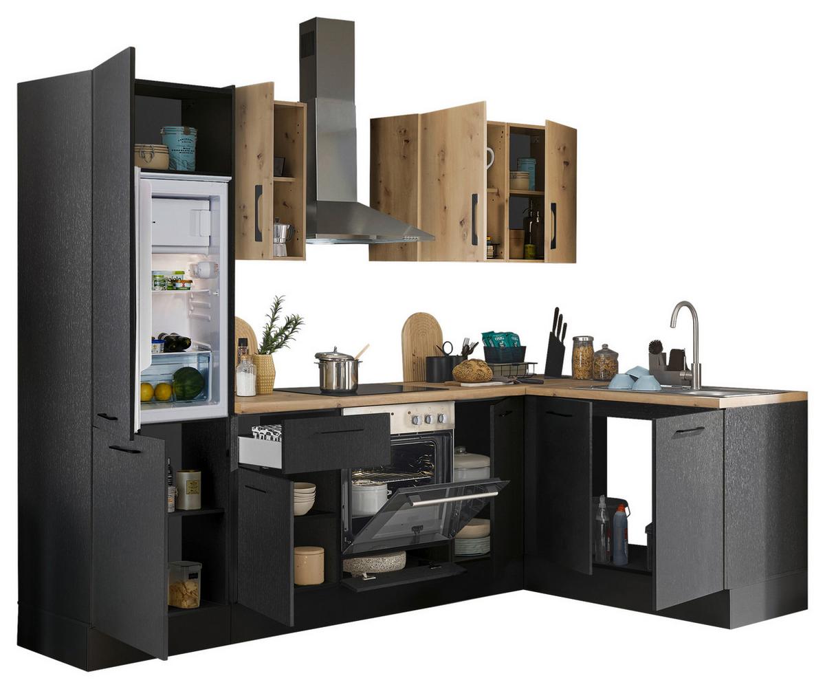 Eckküche Turin Schwarz/Eiche Dekor 270x165 cm - Schwarz/Eiche Artisan, Basics, Holzwerkstoff (270/165cm) - MID.YOU