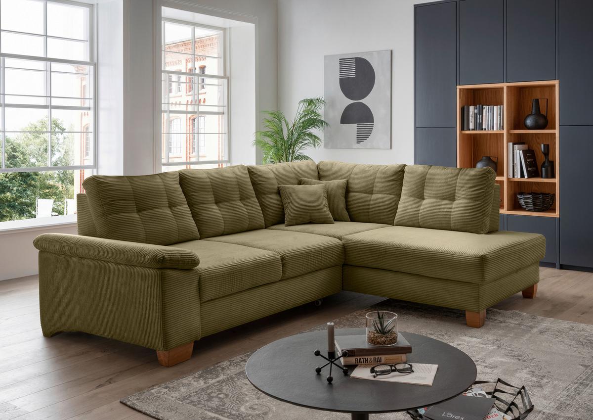 Ecksofa Brizzini Olivgrün S: 274x206 Cm - Naturfarben/Olivgrün, MODERN, Textil (274/206cm) - Livetastic