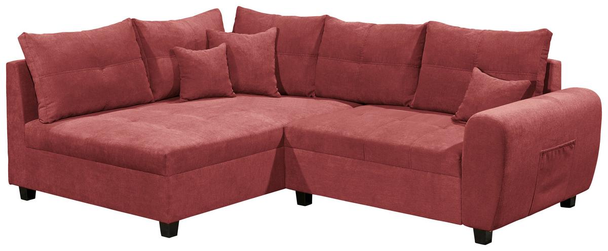 Ecksofa Inkl. Kissen + Hocker Lea, Polyester-Nylon - Beere/Schwarz, Basics, Holzwerkstoff/Textil (176/248cm) - MID.YOU