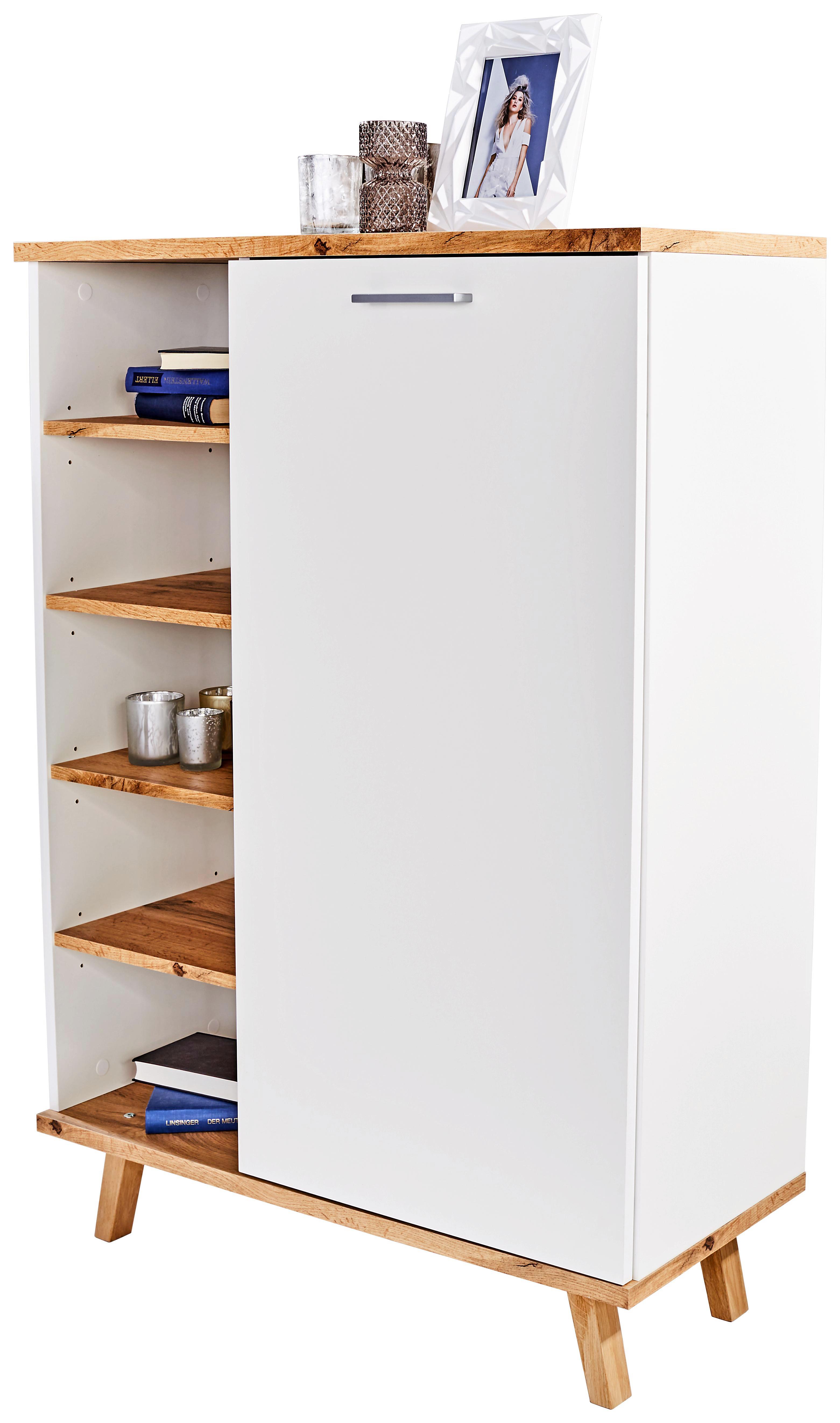 Vitrine Rivoli Weiß/eiche Wotan B/H: 90/120cm - Eichefarben/Weiß, MODERN, Holzwerkstoff (90/120/35,5cm)
