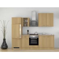 Küchenzeile Nano mit Geräten 270 cm Creme/Buche Dekor - Beige/Buchefarben, MODERN, Glas/Holzwerkstoff (270cm) - FlexWell