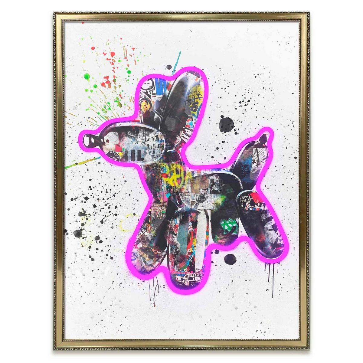 LED-Bild Dog Graffiti - Magenta/Schwarz, Basics, Holzwerkstoff/Kunststoff (50cm)