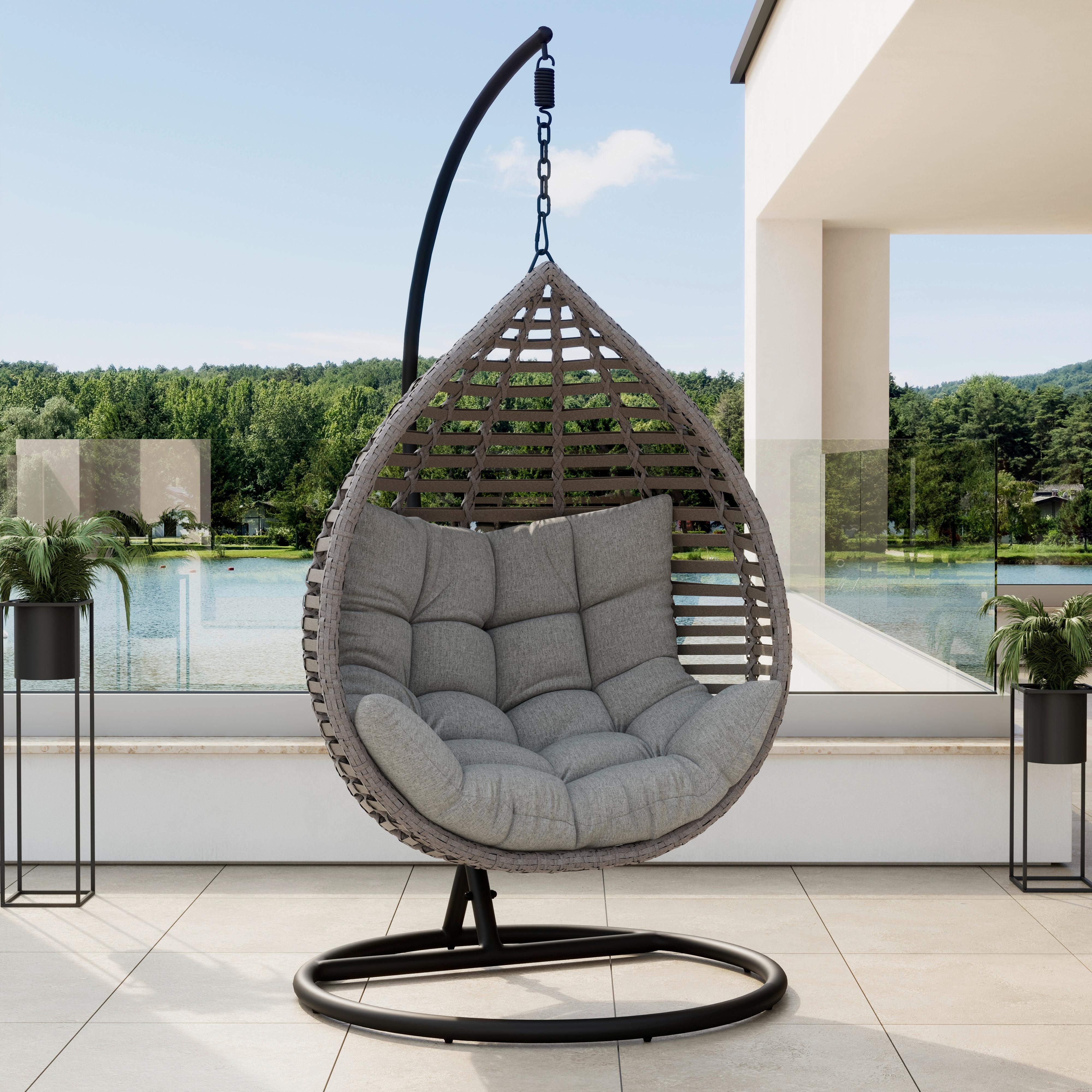 Závesné kreslo NANCY - čierna/tmavosivá, Modern, kov/textil (105/196/120cm) - Bessagi Garden