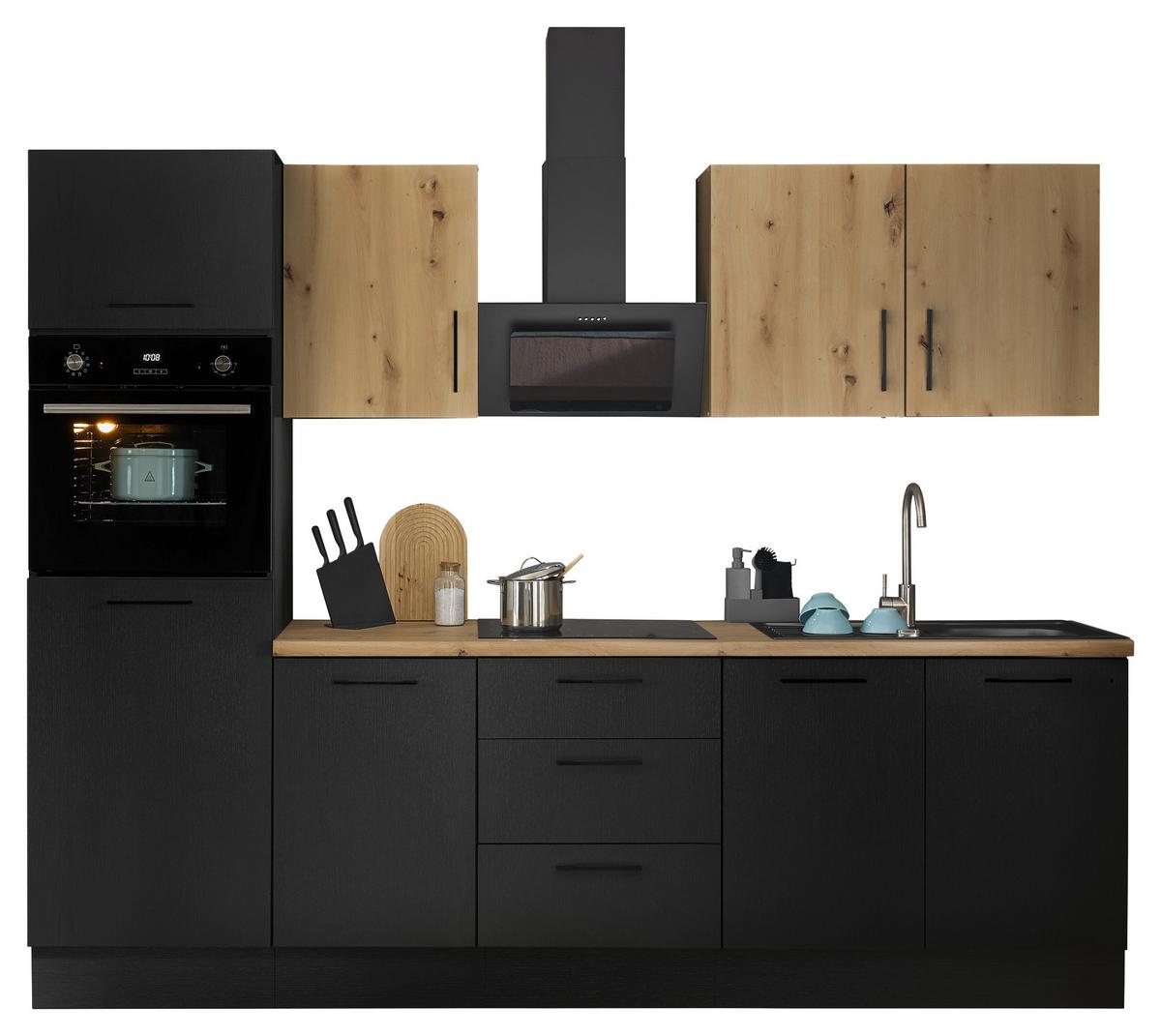 Küchenblock Turin Schwarz/eiche Dekor B: 270 Cm - Schwarz/Eiche Artisan, Basics, Holzwerkstoff (270cm) - MID.YOU