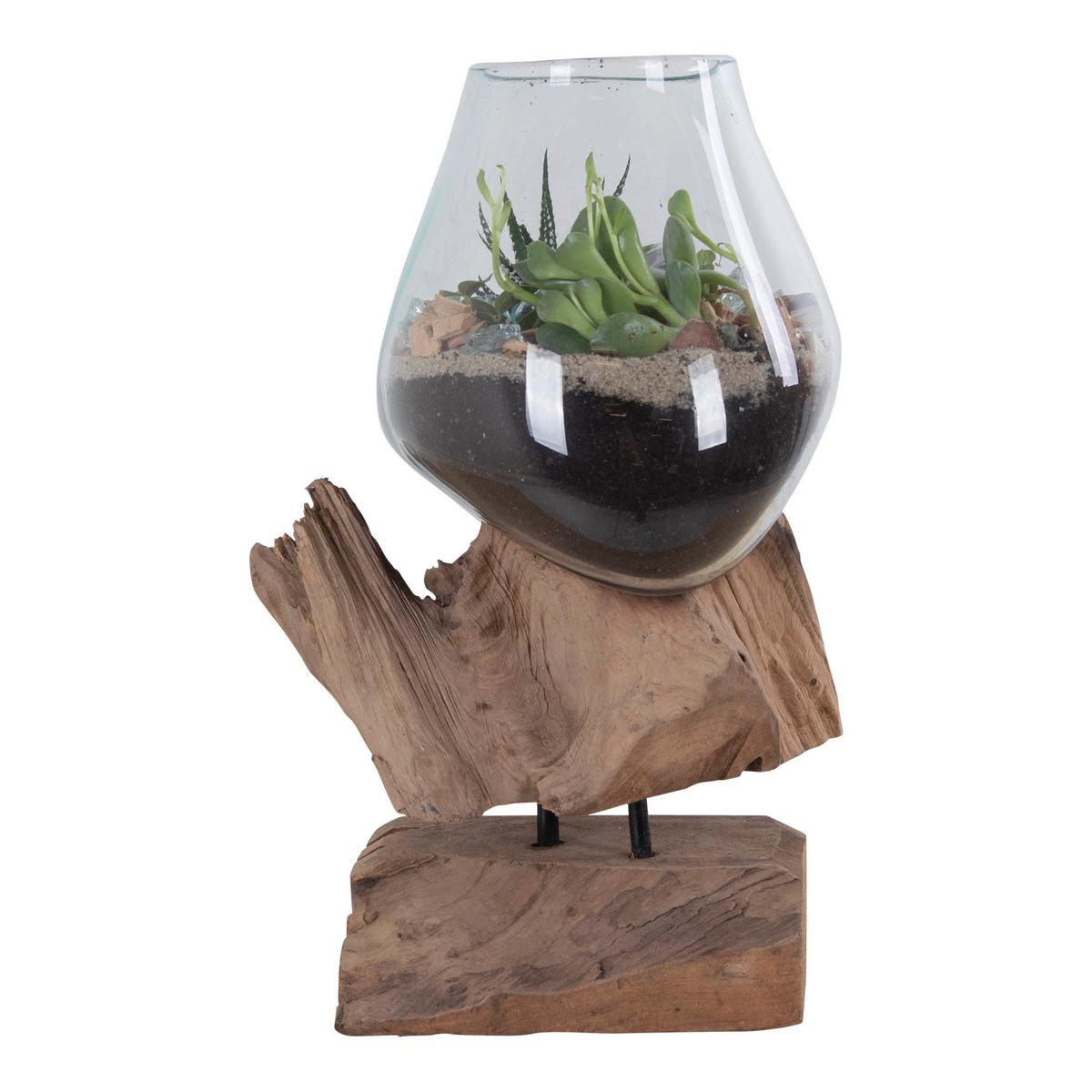 Vase Klar Teakfarben B: 18 Cm - Klar/Teakfarben, Design, Glas/Holz (18/25/15cm)