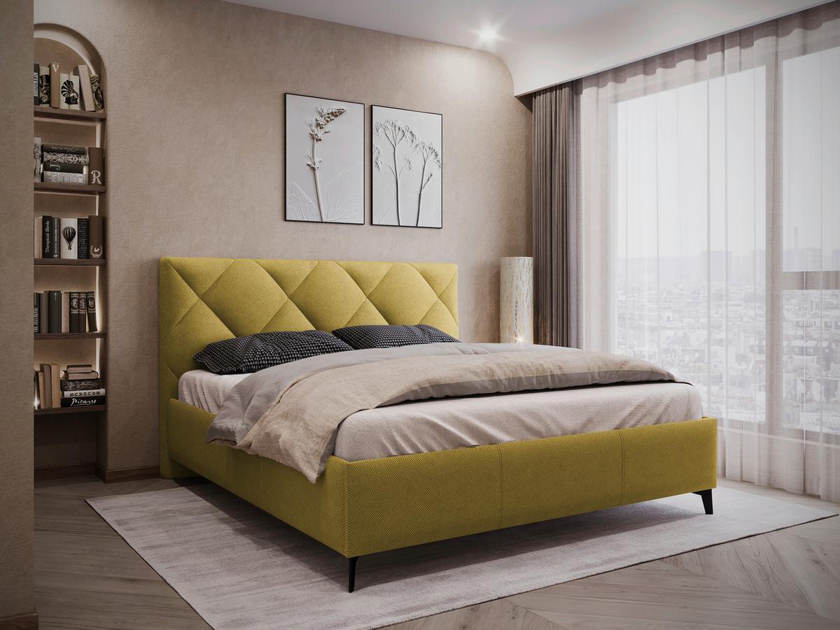 Čalúnená posteľ BIANCO 180x200, horčicovožltá - horčicovožltá/čierna, Modern, kov/drevo (180/200cm)